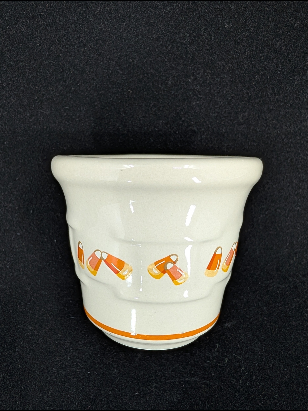 Longaberger Woven Tradition Pottery 1999 Halloween Candy Corn Votive Ceramic Cup
